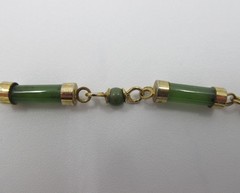 Jade Chinese Export Bamboo Cylinder Station Necklace Gold Plated 36″ Vintage