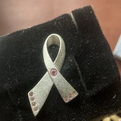 Avon 3pc Ribbon Awareness Lot: 2 Pins/Brooches + Clip-On Earrings, Rhinestone