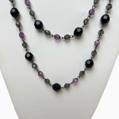Rhinestone Necklaces Lot 2 Translucent Purple Black Faceted Sparkly Beaded Long