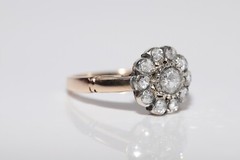 Vintage Circa 1980s 14k Gold Top Silver Natural Rose Cut Diamond Ring