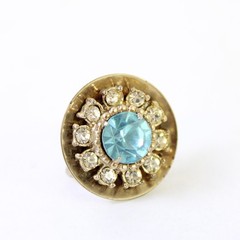 Vintage Blue and Clear Rhinestone Silver-Tone Round Screw Back Earrings