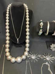 Vintage To Now Lot Silver tone Jewelry Necklace Bracelet Earrings Ring Belt