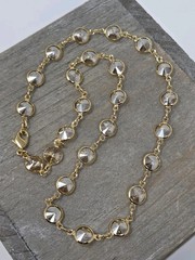 Champagne Crystal Bezel Necklace Gold Tone Vintage 17.5 Inches Sparkly!