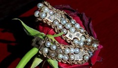 14k yellow gold bracelet 5-5.5mm cultured pearl 0.5ct diamond 7.5″ antique 43.0g