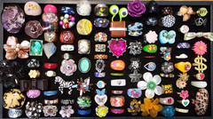 Lot of 100 Rings Retro Glass Rhinestone 1960s 1970s Vintage Groovy Boho Fun