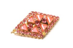 Vintage brooch Gablonz rhinestone pink glass stones gold-plated 5.5 cm.
