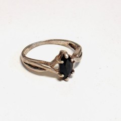 AVON Sterling silver ring hematite facet navette cut size 7.75 to 8 vintage 2.8g