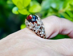 Art Nouveau Antique 14K Rose Cut Diamond and Garnet Ring