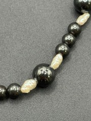 7.5″ Vintage Sterling Silver Hematite Pearl Bracelet 925 B5