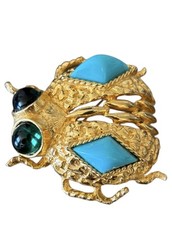 Rare Vintage C 1960’s Kenneth J lane Scarab Gold Tone & Cabochon Beetle Brooch