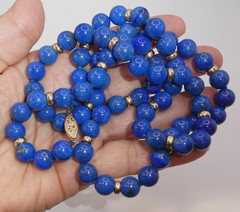 14K Gold 10mm Lapis Lazuli Beaded Necklace 106g – 32”l Opera 14K Rondelle Spacer