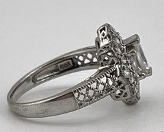 MEDA Sterling COCKTAIL RING w/Baguette & Other CZ In Filigree Setting Size 7.5