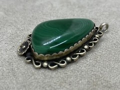 Vintage N.A. DW SIGNED Malachite Sterling Silver Pendant