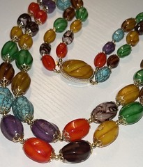 Vintage Hong Kong Multicolor Art Glass Bead Necklace Boho Statement 23” 80g 1960