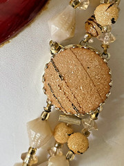 Vintage Beaded Necklace Hong Kong Gold Tone Sugared 3 Strand 20″ signed Sugar