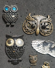 Vintage Owl Brooch Pin Lot of 15 Assorted Owl Pins Enamel Rhinestone Silver Tone