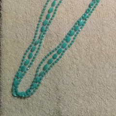 Vintage Hong Kong 3 Strand Turquoise Color Plastic Necklace 46″ Long