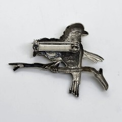 Vintage Enamel Birds On Branch Brooch