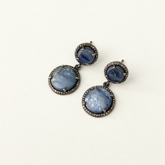 Vintage 925 Sterling Silver Blue Kyanite Diamond Halo Dangle Earrings