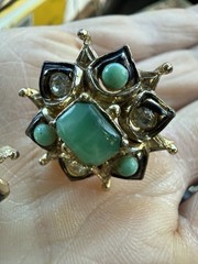 Vintage Signed Coro Green Faux Jade Turquoise Starburst Screw Back Earrings