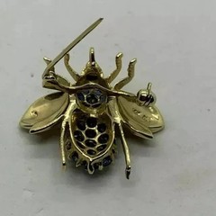 1.50Ct Round Cut Blue Sapphire Bee Brooch Pin & Pendant 14K Yellow Gold Plated