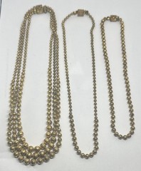 Vintage Victorian Ball and Chain Brass Ornate Slide Clasp Necklace Lot of 3