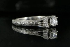 Antique Lab Created Diamond Vintage Style Art Deco Engagement Ring 14K Gold Over