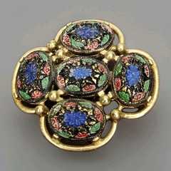 Vintage Sarah Coventry Brooch Light of The East Mosaic Cabochon Pin 1968 Signed