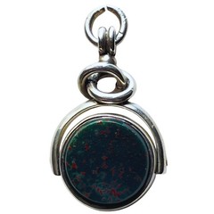 Antique 1881 Victorian Bloodstone + Carnelian Fob Pendant *Birmingham Silver*