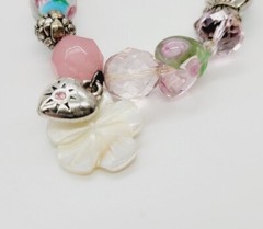 Floral Charm Bracelet Stackable Beaded Stretch One Size PASTEL COLORS OSFM