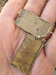 Vintage Art Studio Metal Brass Copper Brutalist Style Dangle Pierced Earrings