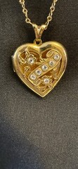 Signed1928-14k Gold Dipped Necklace W Heart Shaped Gold N Clear Crystals Locket