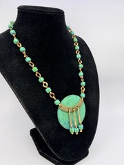 Vintage Oxidized Green OOAK Handmade Chain Statement Collar Necklace 15” DbG Z