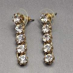 Gold-Tone Statement Necklace & Drop Earrings Set w/ Prong Set Clear Rhinestones