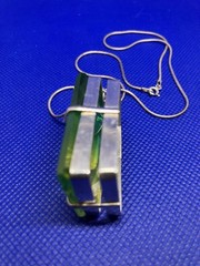 Large Square Faceted Green RS Necklace n Italy 925 Sterling Silver Chain/Setting
