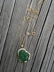 Vtg 925 Jade Laughing Buddah Charm & Necklace PAJ Italy 925 Gold Overlay 18″