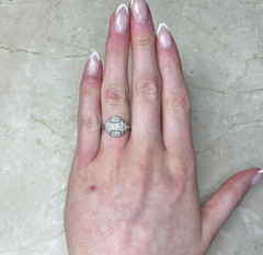 Art Deco Style Circa 1930 Lab Created Diamond Halo 925 Silver Engagement Ring