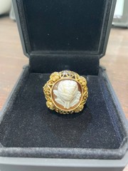 Vintage Cameo Set 14K Yellow Gold Brooch/Pendant & Carved Rose Ring 6.5 size