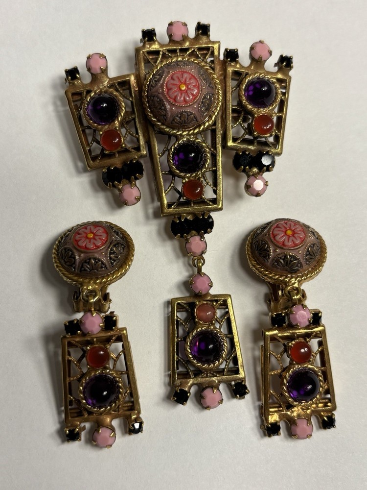 Rare Juliana D & E Moroccan Matrix Brooch & Earrings Set Book Piece