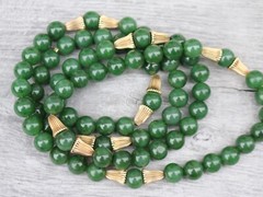 VTG 10mm Natural Nephrite Jade & Gold Plated Spacer Long Necklace 35″ 129.5g