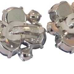 Vintage Sherman Blue Swarovski Crystal & Rhodium Clip Earrings