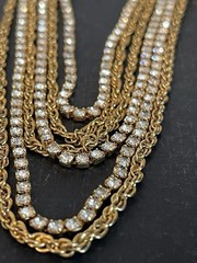 Vintage Multi-Strand Waterfall Rhinestone & Gold Chain Statement Necklace