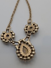 Vintage Gold Tone Necklace Faux Opal & Pearl Cabochon Statement