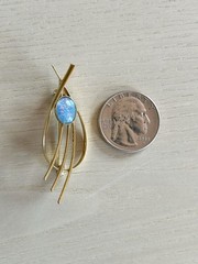 Vintage Mid-Century Modernist Gold Plated Blue Opal Brooch Pin, Rollover Clasp