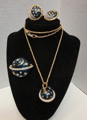 1980s Swarovski Celestial 4 Pc Set Necklace Brooch Earrings Star Moon Saturn HTF