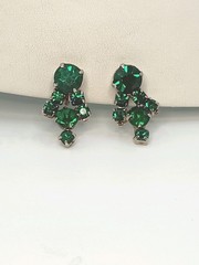 Art Deco Green Rhinestone Earrings Dangle Screw Back 1″