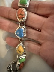 VTG Mexico 925 Multi Stone Toggle Bracelet 7.25in 49Grams