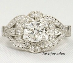Lab-Created 2.81CT Round Cut Diamond Vintage Art Deco Ring 14K White Gold Finish