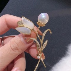 Tulip Flower Brooches For Women Pearl Rhinestone Pin Wedding Party Jewelry