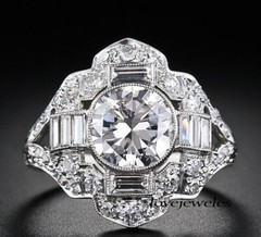 Art Deco Vintage 3.20CT Round Cut Lab-Created Diamond Ring 14K White Gold Finish